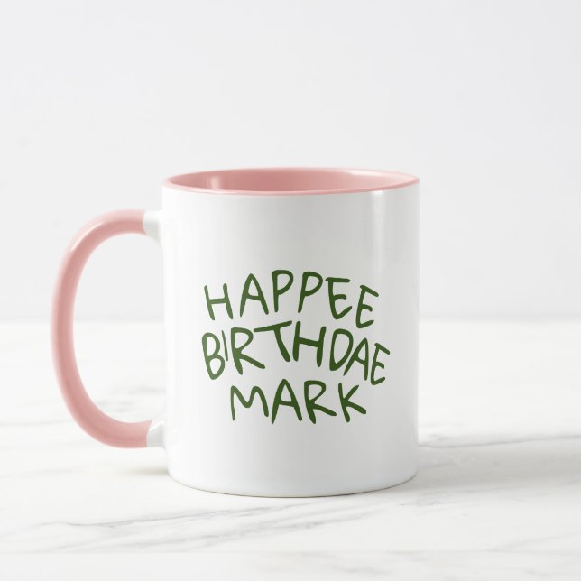 Caneca Feliz Aniversário Nome com Texto Verde (Esquerda)