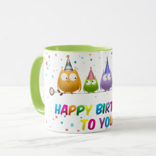 Caneca Feliz Aniversário para Você, Coruja,