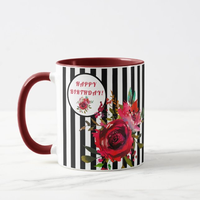 CANECA FELIZ ANIVERSÁRIO PEDINDO MÚG DE CAFÉ FLORAL (Esquerda)