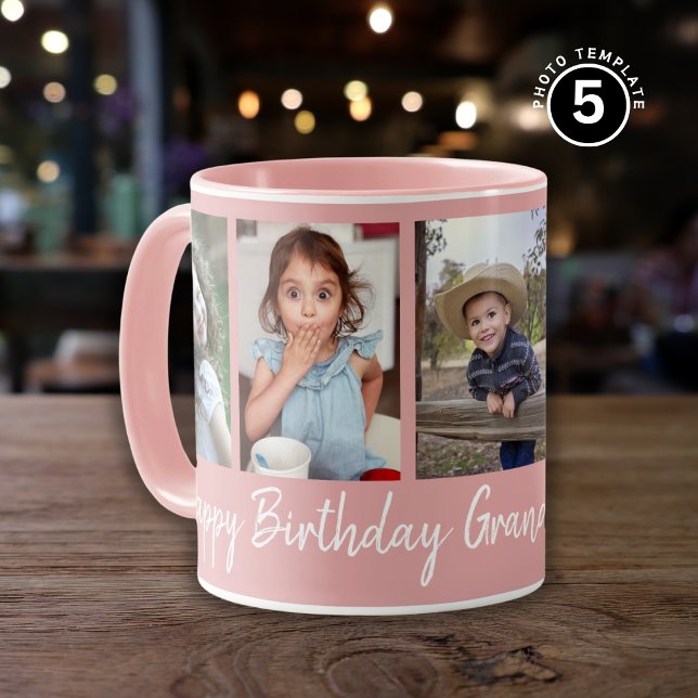 Caneca Feliz Aniversário Personalizado Avó Cinco Fotograf (Criador carregado)