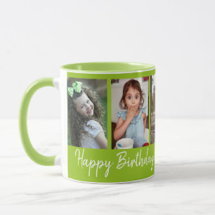 Caneca Feliz Aniversário Personalizado Azul de 5 Fotograf