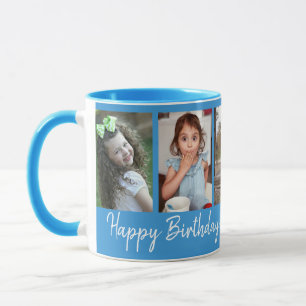 Caneca Feliz Aniversário Personalizado Azul de 5 Fotograf