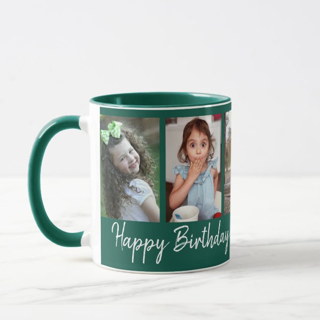 Caneca Feliz Aniversário Personalizado Verde 5 Fotografia (Esquerda)
