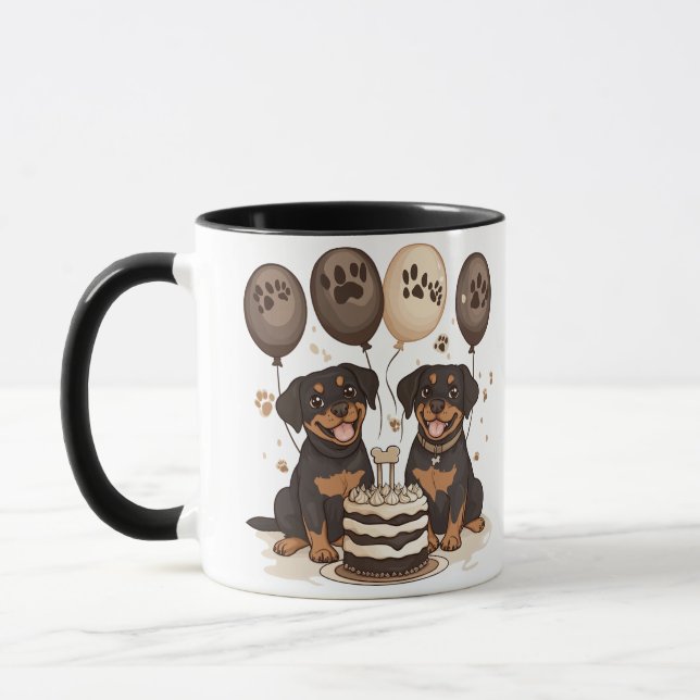 Caneca Feliz Aniversário Rottweiler Cães (Esquerda)