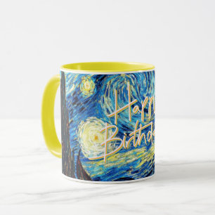 Caneca Feliz aniversário, Starry Night, belas artes.