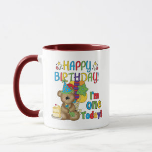 Caneca Feliz aniversário Teddy Bear 1rua T-shirts e prese