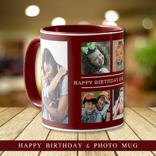 Caneca Feliz Aniversário Vovó 6 Foto Colagem Maroon