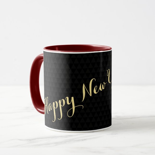 Caneca Feliz ano novo 2026 Café Tea Dourado negro (Frente Esquerda)