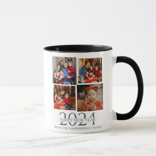 Caneca Feliz ano novo Moderno Elegante Simples Quatro Fot