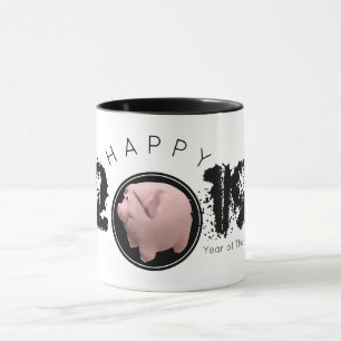 Caneca Feliz Ano PIg Grande 2019 Tripulação Original 3D 2