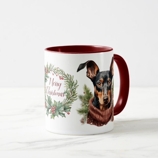 Caneca Feliz Bonita Doberman Pinscher Cachorro de Natal (Frente Esquerda)