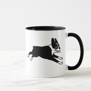 Caneca Feliz Boston Terrier correndo   Cachorro de Cartoo