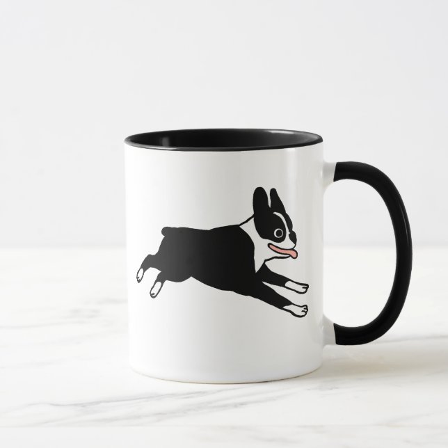 Caneca Feliz Boston Terrier correndo | Cachorro de Cartoo (Direita)