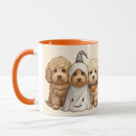 Caneca Feliz Cachorro de Goldendoodle de Halloween