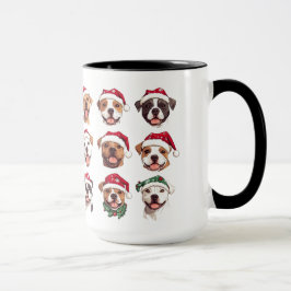Caneca Feliz Cachorro de Touro em Chapéus de Natal