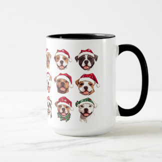 Caneca Feliz Cachorro de Touro em Chapéus de Natal