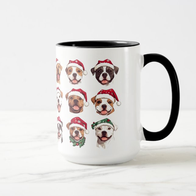 Caneca Feliz Cachorro de Touro em Chapéus de Natal (Direita)