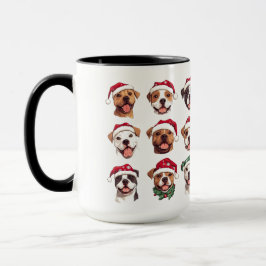Caneca Feliz Cachorro de Touro em Chapéus de Natal