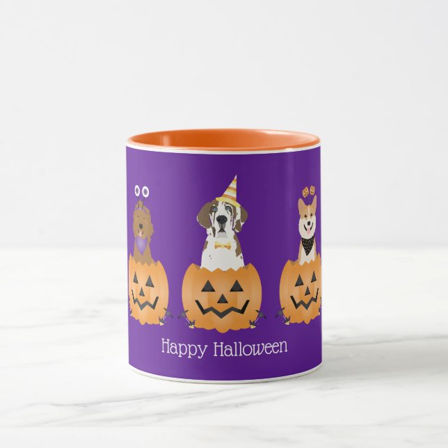 Caneca Feliz Cachorros De Halloween Em Pumpkins (Centro)