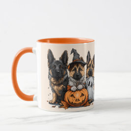 Caneca Feliz Cachorros German shepherd de Halloween