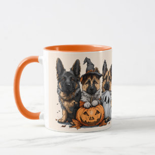 Caneca Feliz Cachorros German shepherd de Halloween