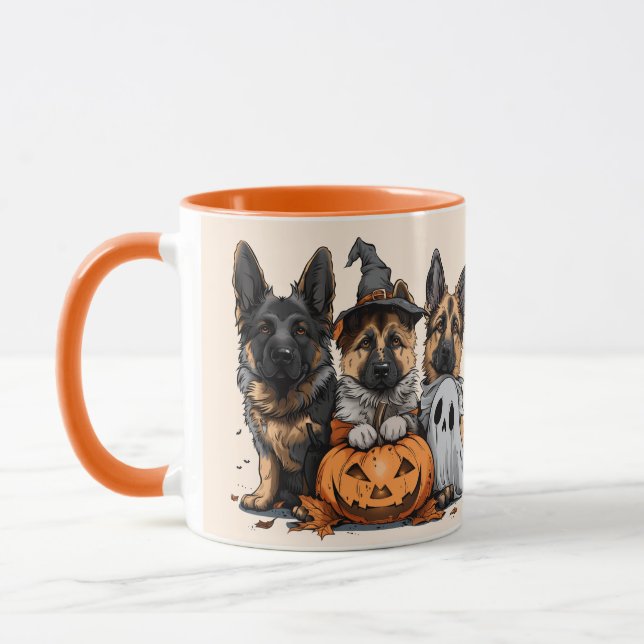 Caneca Feliz Cachorros German shepherd de Halloween (Esquerda)