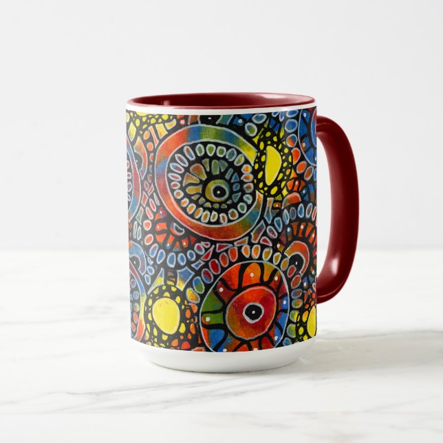 Caneca Feliz Café Acrílico Mão Pintada Russo Moderno (Frente Esquerda)