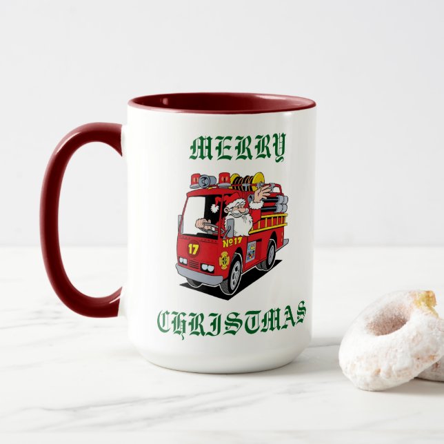 Caneca Feliz Caminhão de Fogo de Natal (Com Donut)