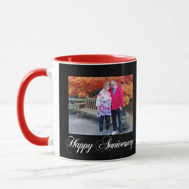 Caneca Feliz Casamento Aniversário Modelo Fotografias Mug (Esquerda)