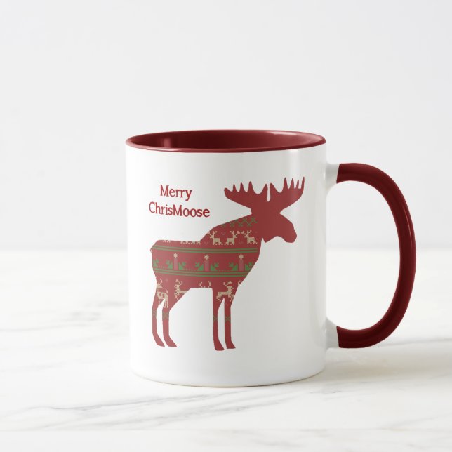 Caneca Feliz ChrisMoose Engraçado Natal Mose Arte Animal (Direita)