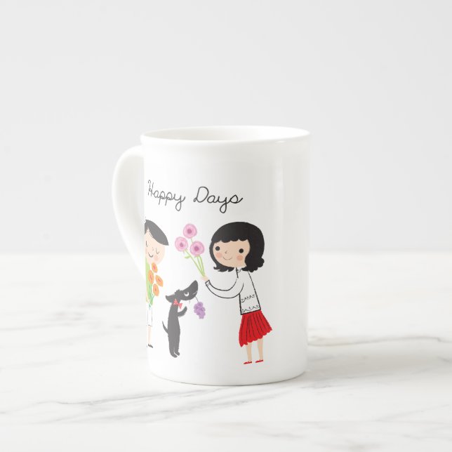 Caneca feliz da porcelana de osso dos dias (Cocos (Frente Esquerda)