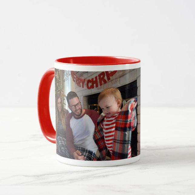 Caneca Feliz de fotos da família n Brilho no Café Red Gif (Frente Esquerda)