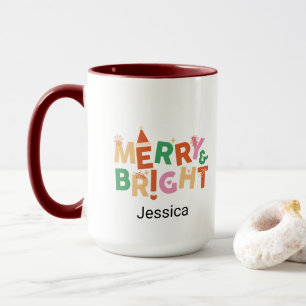 Caneca Feliz de Natal moderna e nome colorido brilhante