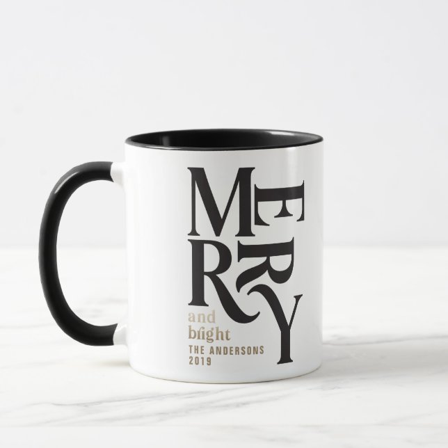 Caneca Feliz de Natal preto e dourado - presente (Esquerda)