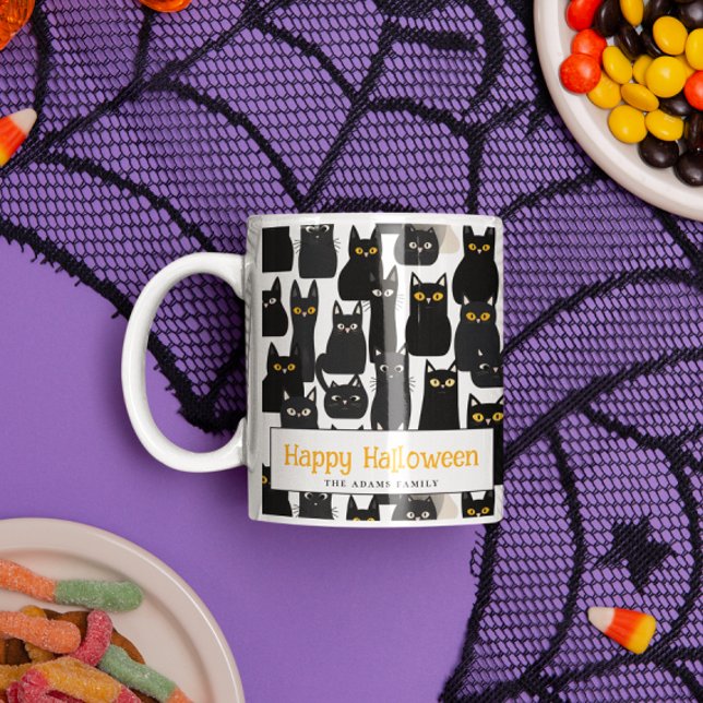 Caneca Feliz Dia das Bruxas de Gatos Pretos (Criador carregado)