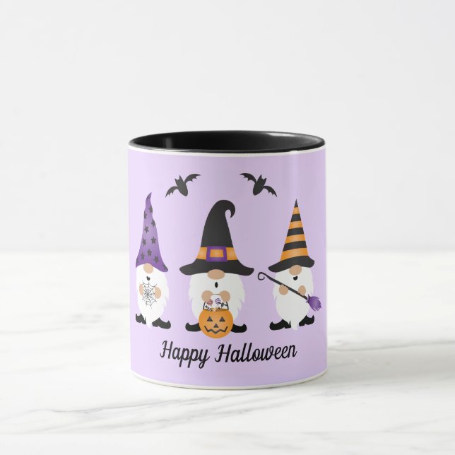 Caneca Feliz Dia das Bruxas Gnomos Roxo Laranja (Centro)