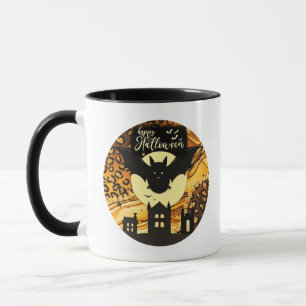 Caneca Feliz Dia das Bruxas Morcego Lua Cheia Dia 