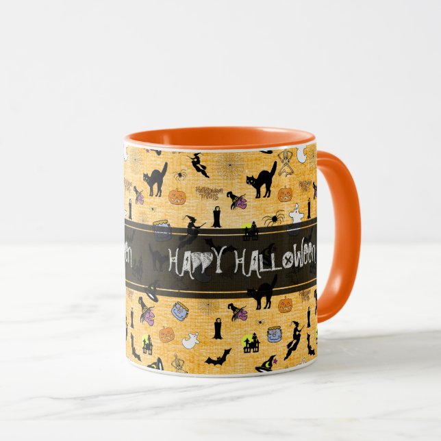Caneca "Feliz Dia das Bruxas" Random Icônica Laranja (Frente Esquerda)