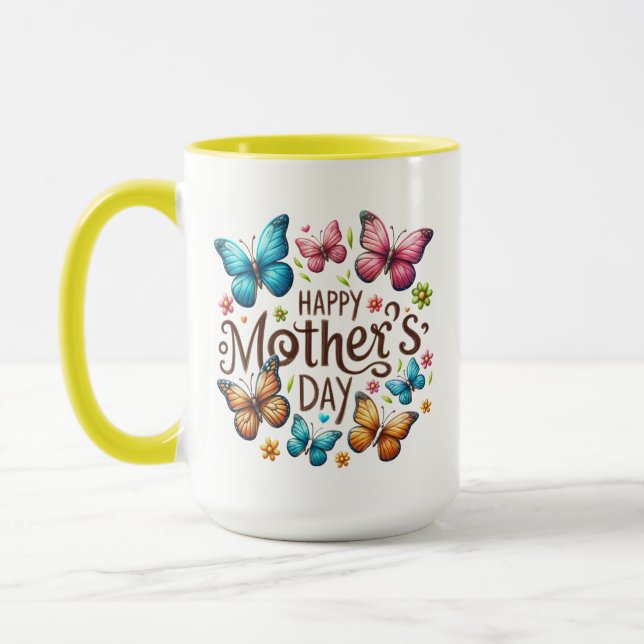 Caneca Feliz Dia das Mães com Clipart de Borboletas (Esquerda)