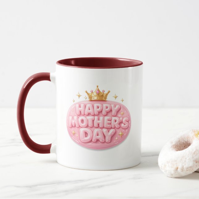 Caneca Feliz Dia das Mães Coroa Fonte Bolha (Com Donut)