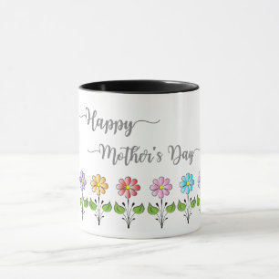 Caneca Feliz Dia das Mães, Flores, Amo-te Mãe