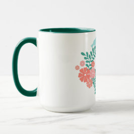 Caneca Feliz dia das mães texto flores e pássaros