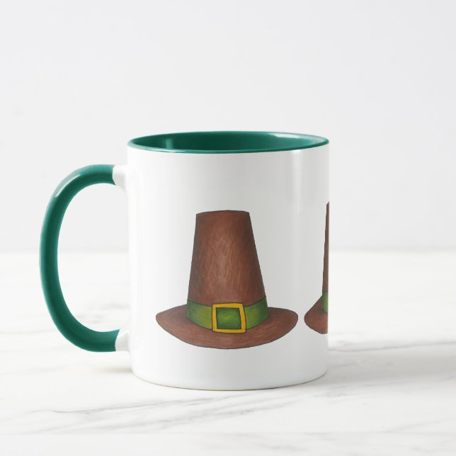 Caneca Feliz Dia de Ação de Graças a Pilgrim Puritan Hat  (Esquerda)