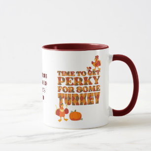 Caneca Feliz Dia de Ação de Graças PERKY PELA Xadrez TURQ