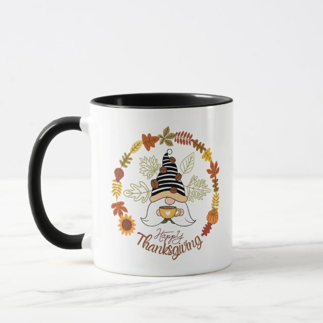 Caneca Feliz Dia de Ação de Graças Pumpkin Gnome Café Aut (Esquerda)