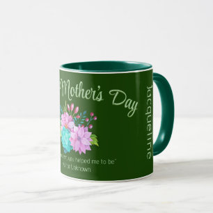 Caneca Feliz Dia de as mães Flores e TEXTO VERDE sobre VE
