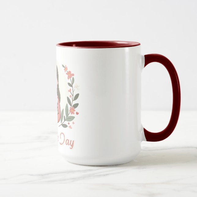 Caneca Feliz Dia de as mães - Mãe e Criança Abraçar Flora (Direita)