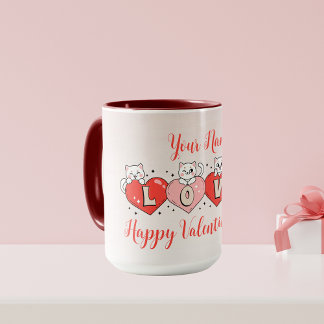 Caneca Feliz dia de os namorados, Gatos Bons Com Corações