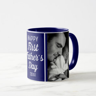 Caneca Feliz Dia de os pais 2 Foto Azul E Branco