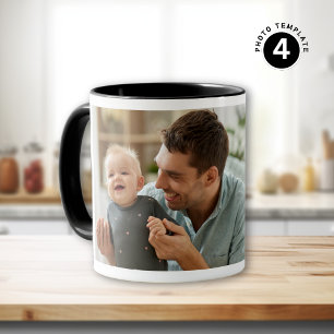Caneca Feliz Dia de os pais 4 Foto Collage Black Mug